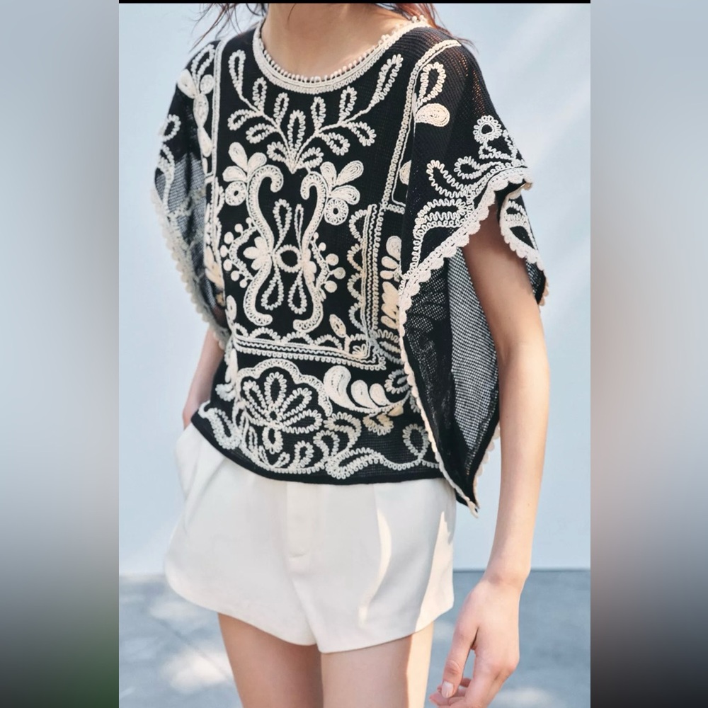 New ZARA ZW Collection Contrast Crochet Top - Picture 3 of 10